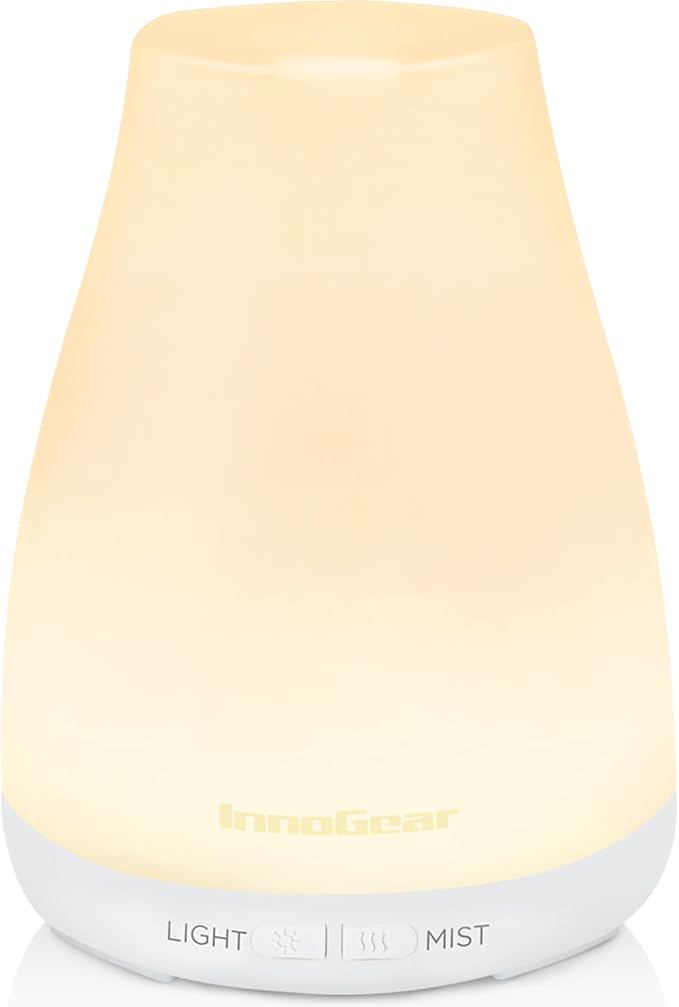 InnoGear Essential Oil Diffuser, Ultrasonic Diffusers for Home Aromatherapy Humidifier for Bedroom Room 7 Colors LED 2 Mist Mode Auto Off, Basic White