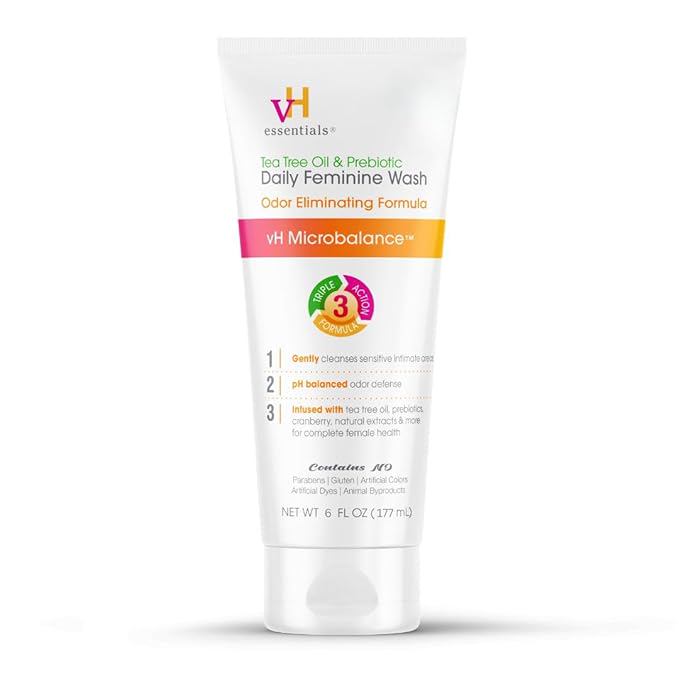 vH essentials, Ph Balanced Daily Feminine Wash, Tea Tree Oil & Prebiotic, 6, Fl Oz, (Pack Of 1) 54306 Clear