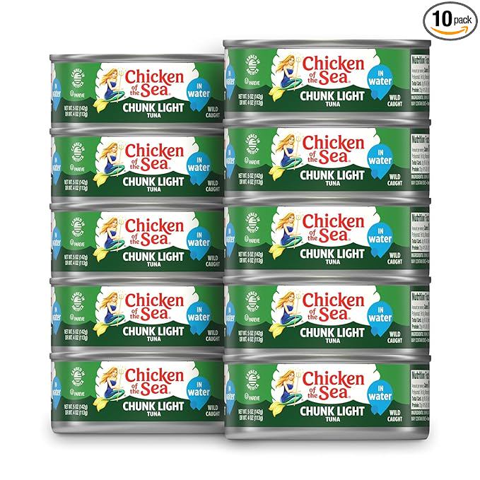 Chicken of the Sea Wild Caught Chunk Light Tuna, 5 Ounce Cans, 10-Count – High Protein 100% Classic Chunk Tuna in Water – Delicious, Easy, Nutritious Ready to Eat Meals