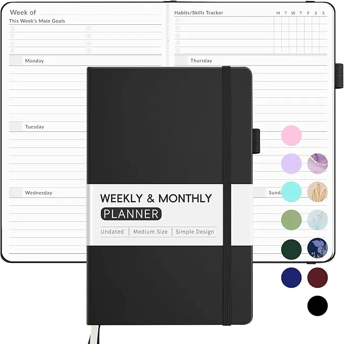 Undated Weekly Planner for 2026, Forvencer Simplified Weekly & Monthly Calendar Planner, Cute Daily Organizer Notebook, Agenda Journal to Track Goals & Tasks, Start Anytime, A5 Size, Black