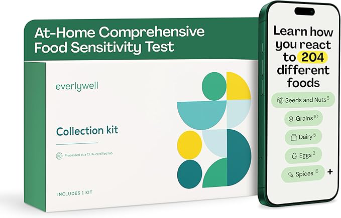 Everlywell Food Sensitivity Comprehensive Test - Learn How Your Body Responds to 204 Different Foods - At-Home Collection Kit - CLIA-Certified Labs - Ages 18 Plus