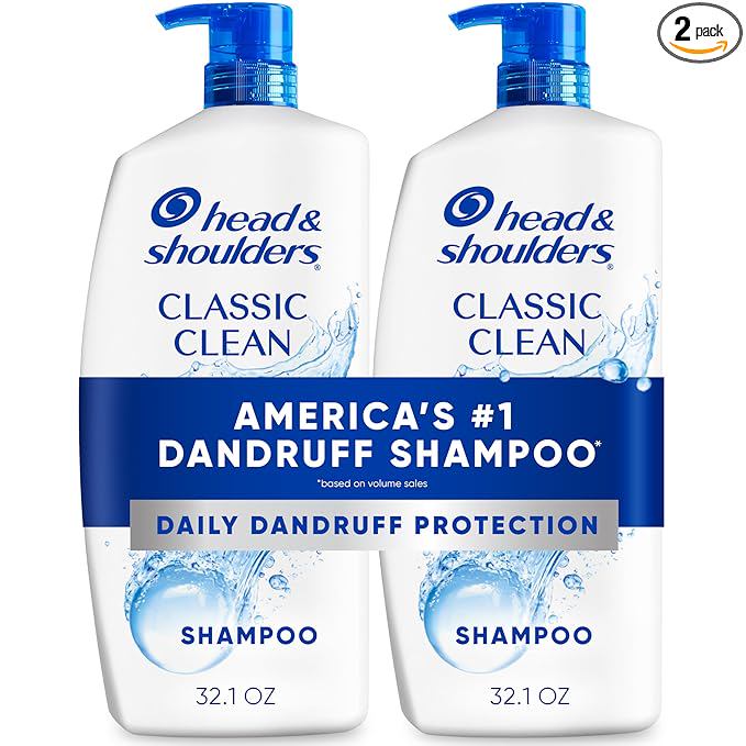 Head & Shoulders Anti-Dandruff Shampoo with 1% Pyrithione Zinc, Classic Clean Shampoo Twin Pack, Daily Use, Flake Control, Scalp Care, Color-Safe, Deep Clean, 32.1 fl oz Each