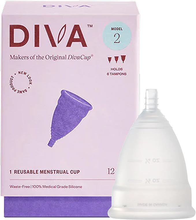 DIVA Cup - Medical Grade Silicone Cup for Period Care - Reusable Menstrual Cup - Up to 12 Hours of Continuous Wear - Model 2 (for Wide Vaginal Canals, Post-Partum & Ages 35+)
