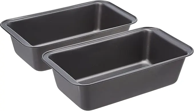 Amazon Basics Rectangular Nonstick Bread Loaf Pan for Baking Meatloaf with Even Heat Distribution, 9.5 x 5 Inch, Gray, Set of 2