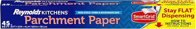 Reynolds Kitchens Stay Flat Parchment Paper Roll, Non Curling Baking Parchment Paper for Baking and Cooking, Oven Safe up to 425 Degrees, 36 Feet x 15 Inches, 45 Total Sq. Ft.