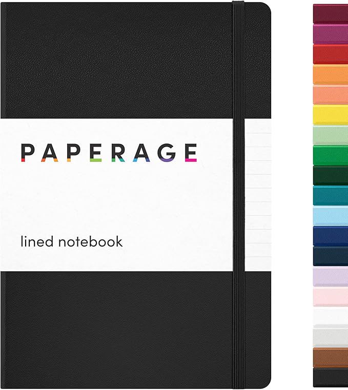 PAPERAGE Lined Journal Notebook, Hardcover Journal for Women & Men, 160 Pages, (5.6 in x 8 in), College Ruled Journaling Notebook for Work, School Supplies & Note Taking, (Black)