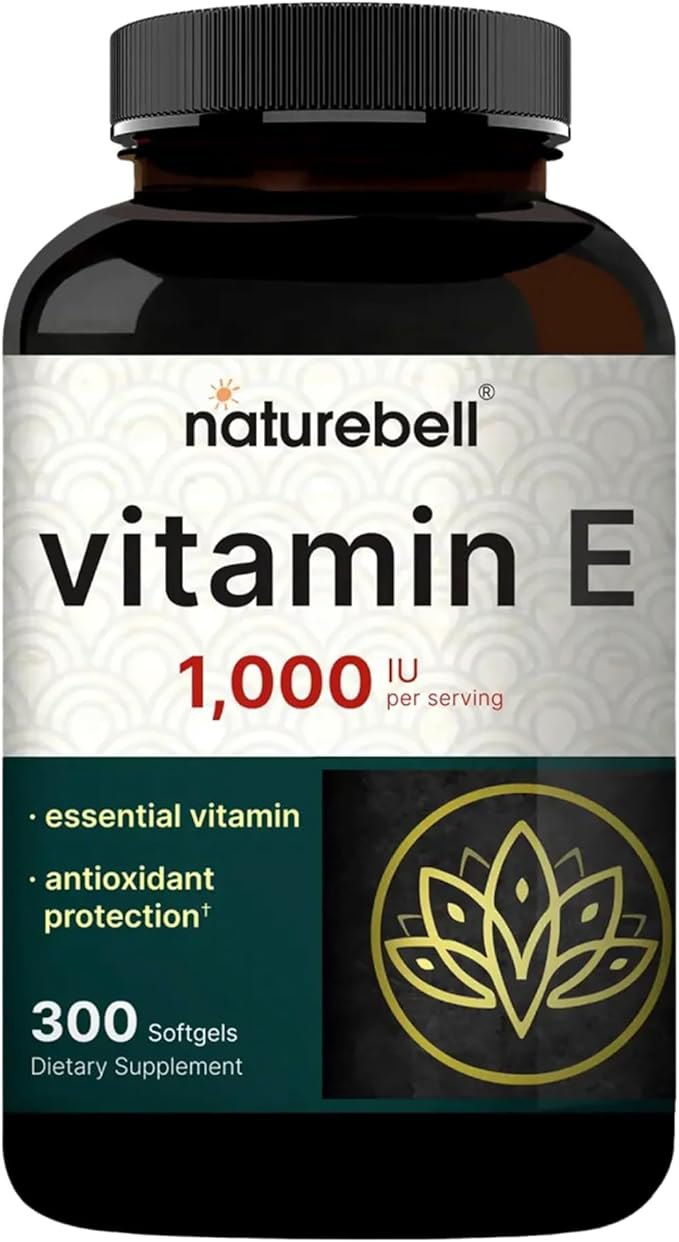 NatureBell Vitamin E 1,000 IU Per Serving - 300 Softgels - Antioxidant Supplement for Skin, Heart & Brain Health Support - High Bioavailability* - Gluten-Free & Non-GMO