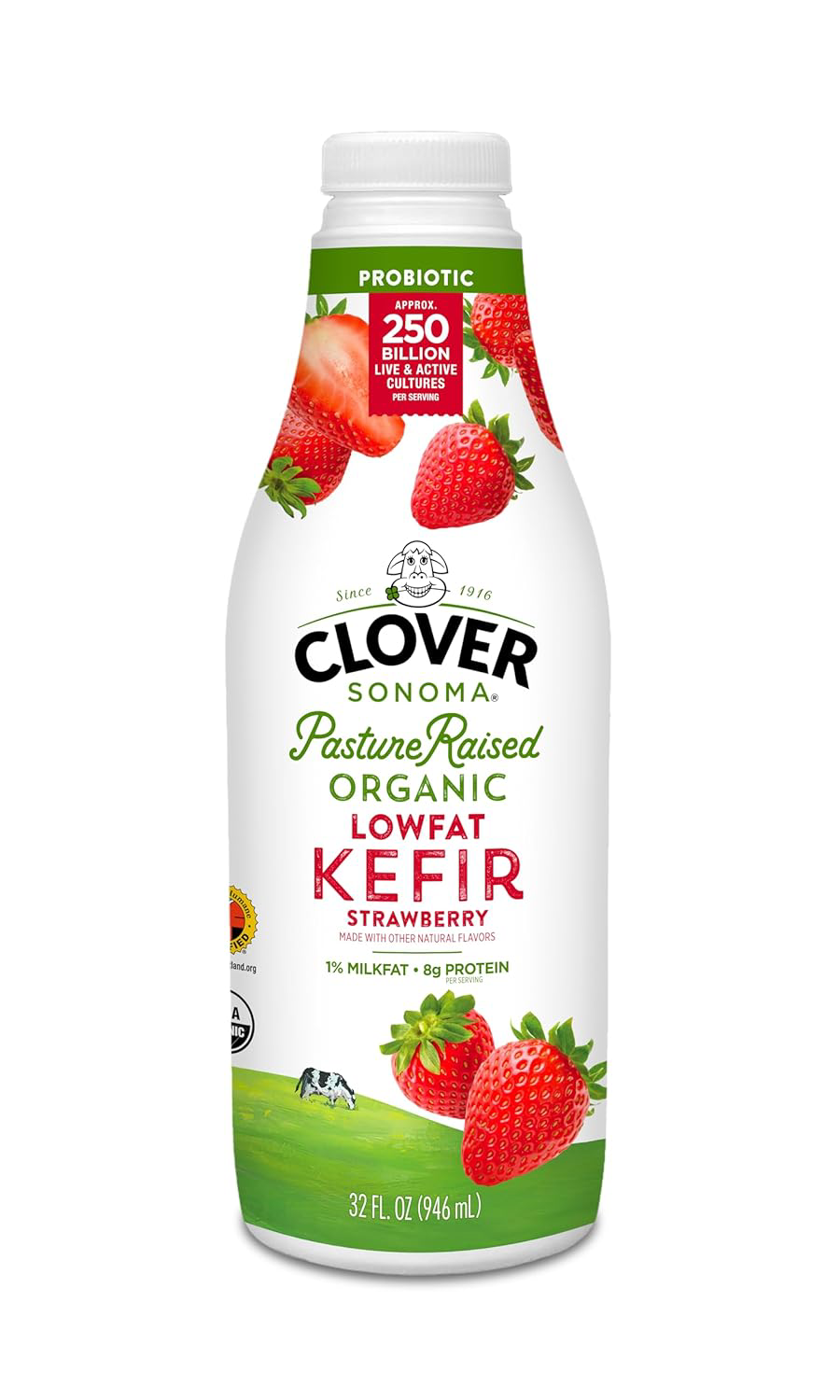 Clover Sonoma, Organic Lowfat Kefir, Summer Strawberry, 32 Oz