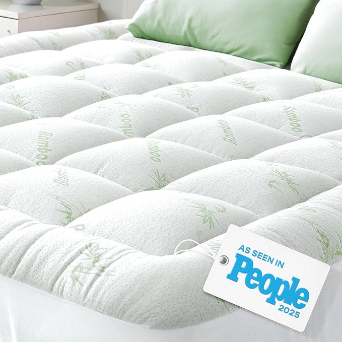 Niagara Ultra Soft Queen Size Mattress Topper - Viscose Made from Bamboo Pillow Top Mattress Pad for Back Pain Relief - Naturally Cooling for Hot Sleepers, Green