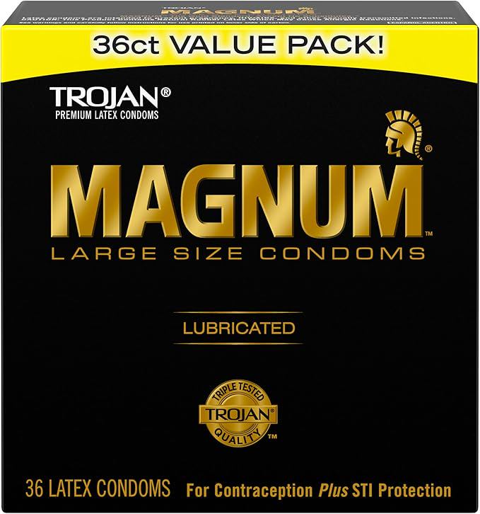 TROJAN Magnum Lubricated Large Condoms, Comfortable and Smooth Lubricated, America’s Number One Condom, 36 Count Pack