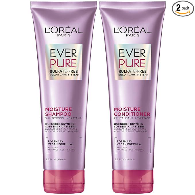 L'Oreal Paris Moisture Sulfate Free Shampoo and Conditioner Set, Hair Care for Color-Treated Hair with Rosemary Botanicals, EverPure, 1 Kit