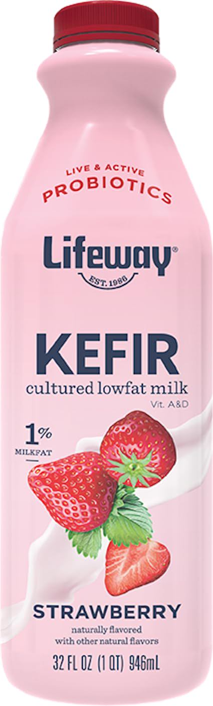 Lifeway Low Fat Kefir – Probiotic Drink with 10g Protein, 12 Live Active Cultures - Up to 99% Lactose Free, Gluten Free – Strawberry, 32 oz.