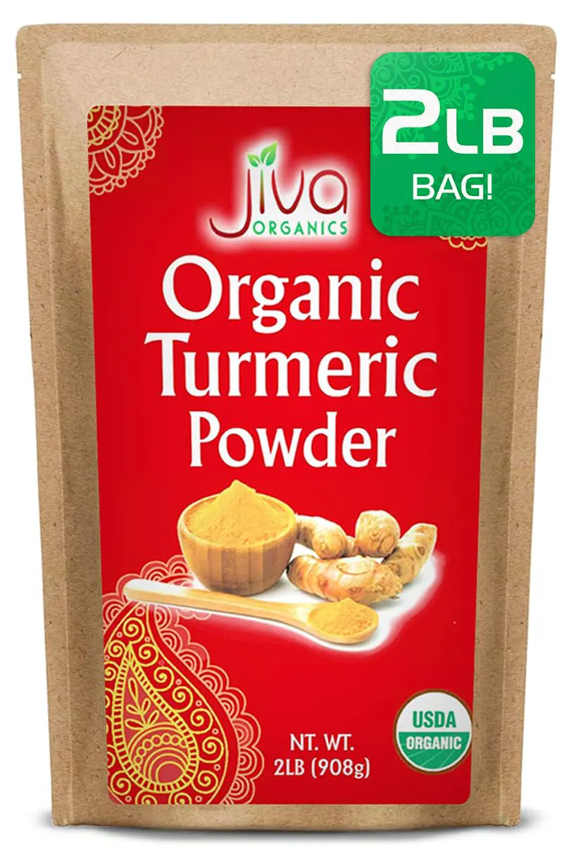 Organic Turmeric Powder 2 LB Bulk Bag - Lab Tested, 100% Raw with Curcumin, Reports Available, Pure, USDA Organic & Non-GMO from India by Jiva Organics