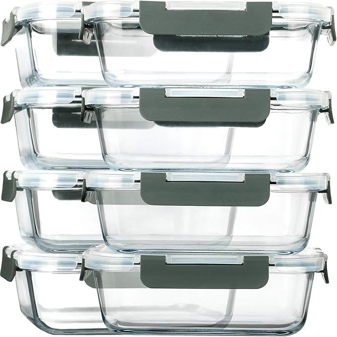 [8-Pack,30 oz]Glass Meal Prep Containers,Glass Food Storage Containers,Airtight lunch Containers with Lids, Microwave, Oven, Freezer and Dishwasher