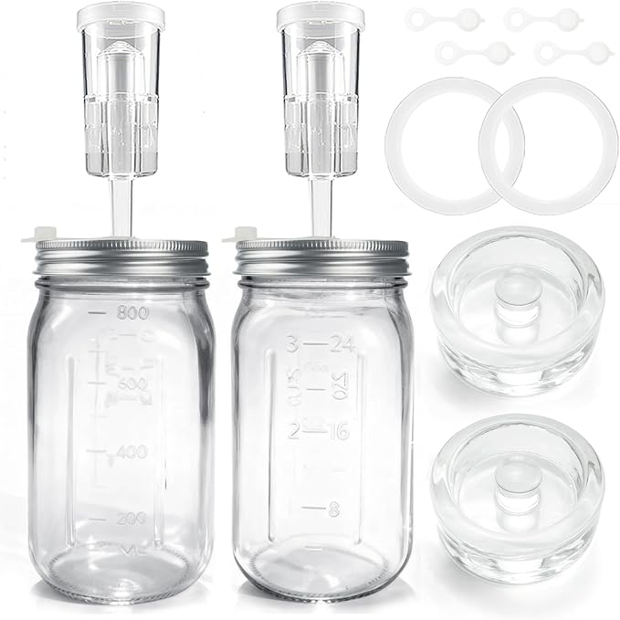 32 oz Mason Jar Fermentation Kit, 2 Pack Fermentation Jars, Fermentation Lids, Fermenting Weights and Airlocks, Complete Fermenting Kit for Making and Storing Sauerkraut（Pack of 2）