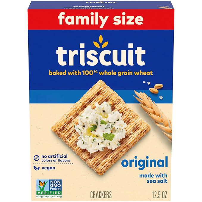 Triscuit Original Whole Grain Wheat Crackers, Vegan Crackers, Healthy Snacks, Lunch Snacks, Family Size, 12.5 oz