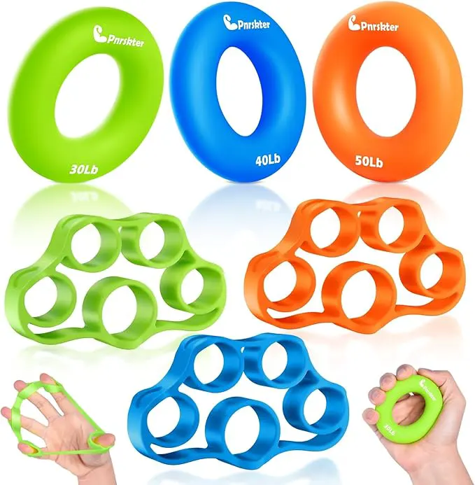 Hand Grip Strengthener, Finger Exerciser, Grip Strength Trainer (6 PCS),New Material,Forearm Grip Workout, Finger Stretcher, Relieve Wrist Pain, Carpal Tunnel