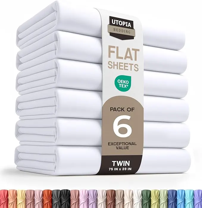 Utopia Bedding Flat Sheets - Pack of 6 - Soft Brushed Microfiber Fabric - Shrinkage & Fade Resistant Top Sheets - Easy Care (Twin, White)