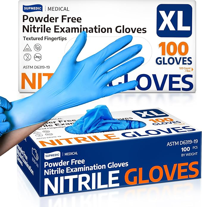 Supmedic Medical Soft Max™ Nitrile Exam Gloves, 100 Count Latex-Free Powder-Free Non-Sterile Food Safe Disposable Glove, Blue