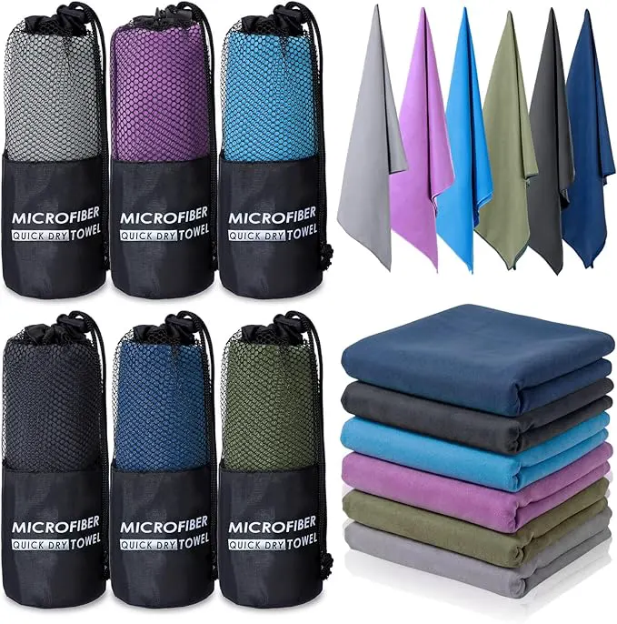 6 Pack Microfiber Gym Towels, 20 x 47 Inch Large Cooling Towels for Men Women Soft Breathable Quick Dry Neck Face Sweat Towel for Yoga Sports Running Workout Beach Fitness Exercise(Fashionable)