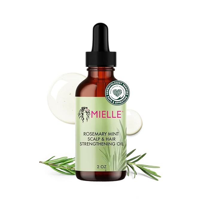 Mielle Organics Rosemary & Mint Hair Oil - Strengthening Biotin Oil Infused Frizzy & Damaged Hair Care - Split Ends & Dry Scalp Treatment to Support Longer, Healthier Strands, 2 Ounce