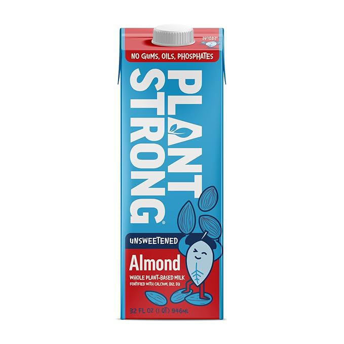 PLANTSTRONG Plant-Based Milk 32oz - NON-GMO - Plant Based, Vegan - Gluten Free Dairy Free - Shelf Stable - Lactose Free Milk - No Gums or Oils (32 Fl Oz, Almond Milk)