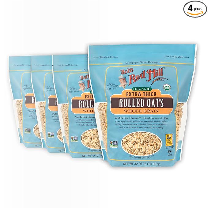 Bob's Red Mill Organic Extra Thick Rolled Oats, 32oz (Pack of 4) - Non GMO, Whole Grain, Vegan, Kosher