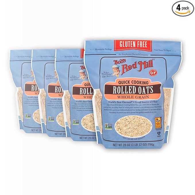 Bob's Red Mill Gluten Free Quick Cooking Rolled Oats, 28oz (Pack of 4) - Non GMO, Whole Grain, Vegan, Kosher