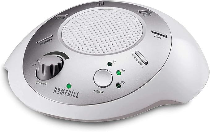 Homedics SoundSleep White Noise Sound Machine, Silver, Small Travel Size with 6 Relaxing Nature Sounds, Portable Therapy for Home, Office, Nursery, Auto-Off Timer