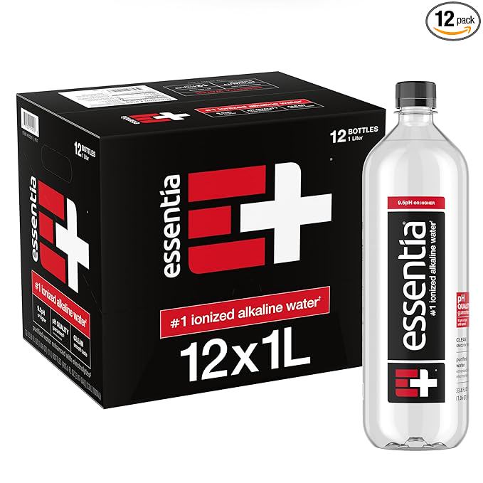 Essentia Water Bottled, Ionized Alkaline Water:99.9% Pure, Infused With Electrolytes, 9.5 pH Or Higher With A Clean, Smooth Taste, 1 Liter (Pack of 12)