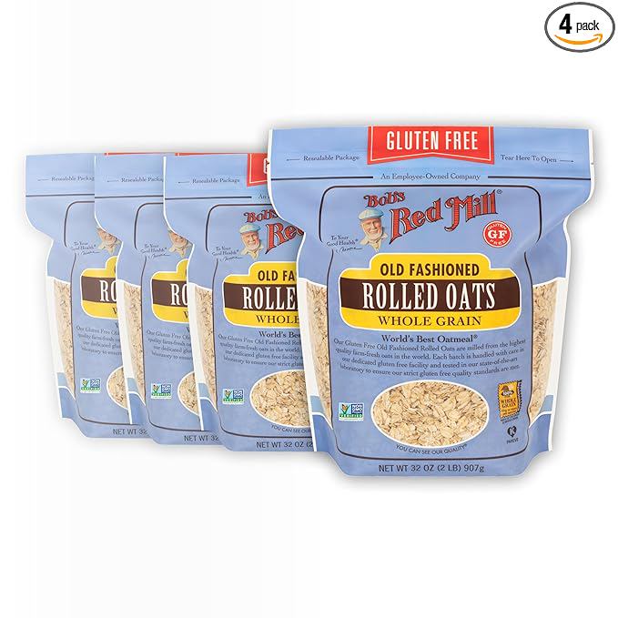 Bob's Red Mill Gluten Free Old Fashioned Rolled Oats, 32oz (Pack of 4) - Non GMO, Whole Grain, Vegan, Kosher