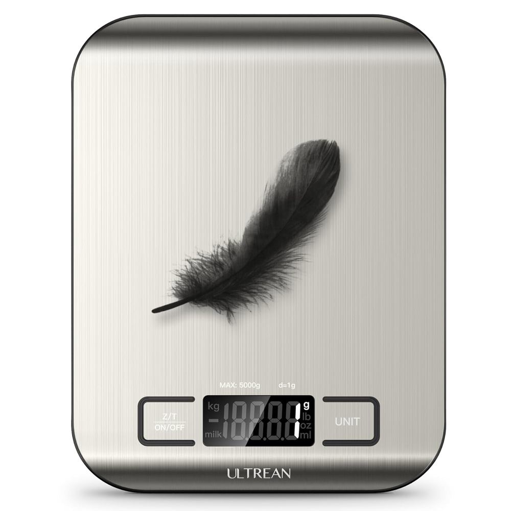 Ultrean Food Scale, Digital Kitchen Scale with LCD Display, Weight Grams and Ounces for Baking Cooking and Meal Prep, 6 Units with Tare Function, 304 Stainless Steel, 11lb (Batteries Included)