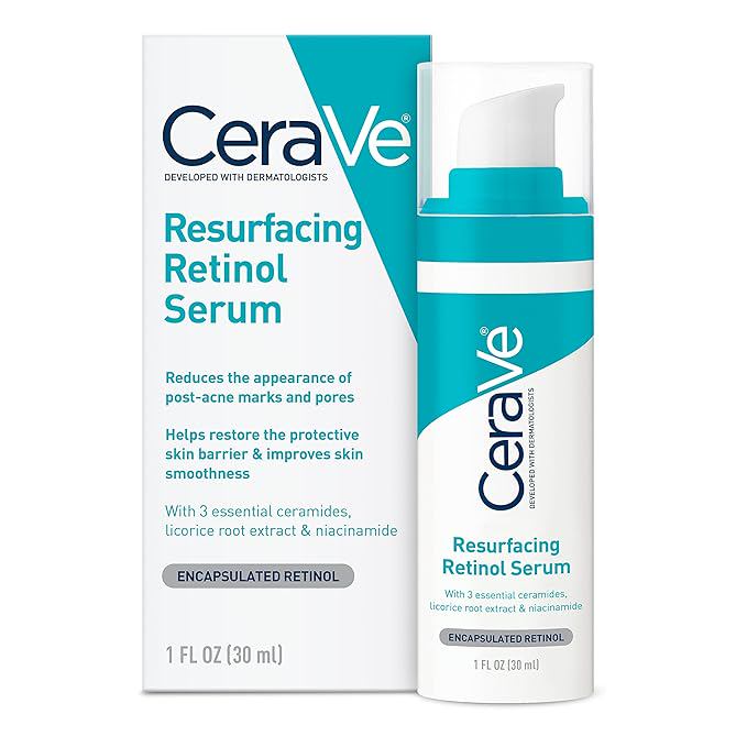 CeraVe Resurfacing Retinol Serum, Daily Brightening Face Serum with Licorice Root Extract & Niacinamide, Pore Minimizer for Post-Acne Marks & Skin Barrier Repair, Fragrance-Free & Paraben-Free