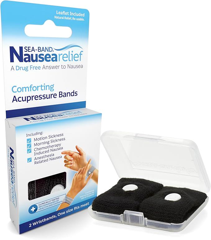 Sea-Band Anti-Nausea Acupressure Wristband for Motion & Morning Sickness, 1 Pair, Black