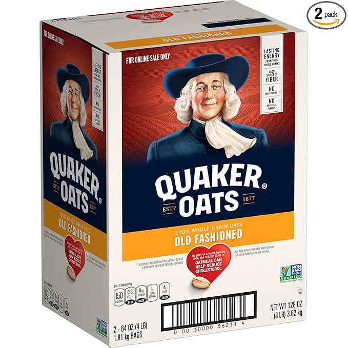 Quaker Old Fashioned Rolled Oats, Non GMO Project Verified, Two 64oz Bags in Box, 90 Servings, 4 Pound (Pack of 2)