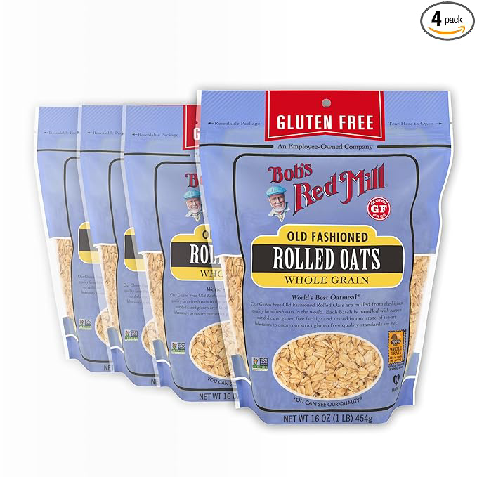Bob's Red Mill Gluten Free Old Fashioned Rolled Oats, 16oz (Pack of 4) - Non-GMO, Gluten Free, Whole Grain