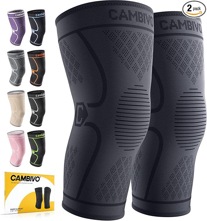 CAMBIVO 2 Pack Knee Braces for Women & Men, Knee Compression Sleeves for Knee Pain Relief, Knee Support with Non-Slip Silicone, Breathable, for Running, Workout, Weightlifting & Daily Use, Arthritis Support (Black, Medium)