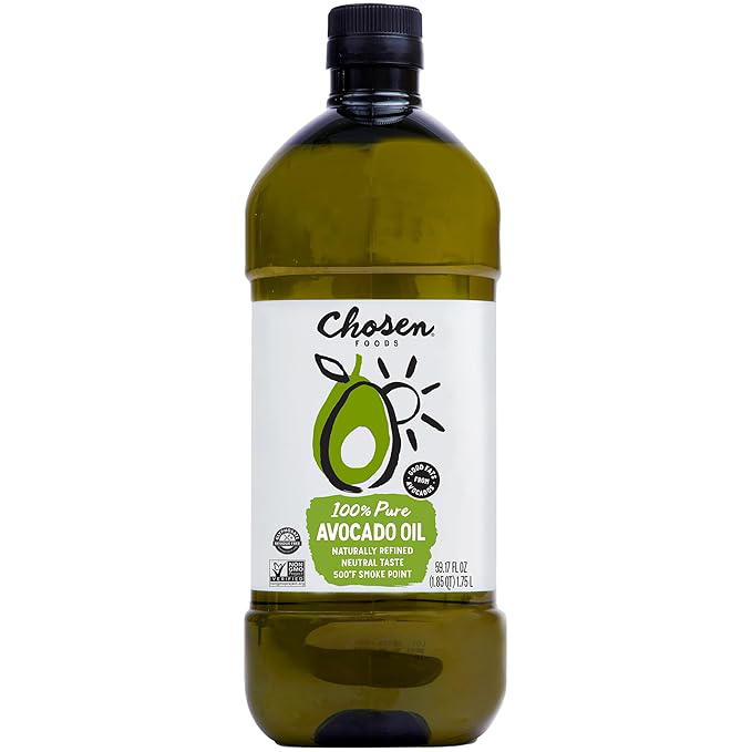Chosen Foods 100% Pure Avocado Oil for Cooking - 1.75L - Made With Good Fats from Avocados, Naturally Refined, Never Adulterated, High Smoke Point, Non-GMO, Soy-Free, Canola Oil-Free, Gluten-Free, Keto