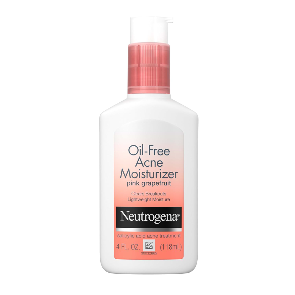 Neutrogena Oil Free Acne Moisturizer, .5% Salicylic Acid Acne Treatment, Pink Grapefruit Face Lotion for Breakouts, Non-Greasy & Non-Comedogenic, 4 fl. oz