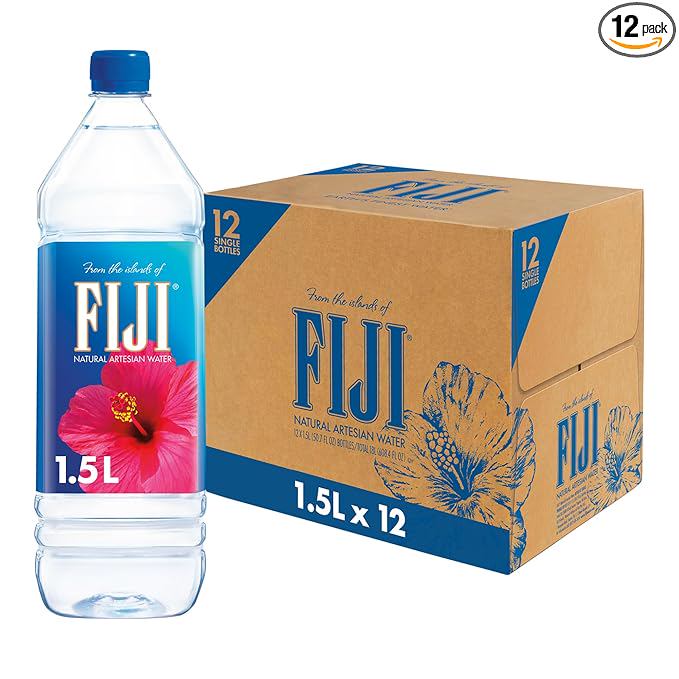 FIJI Natural Artesian Bottled Water 1.5 Liters / 50.7 Fl Ounce (Pack of 12) - 100% Natural Electrolytes