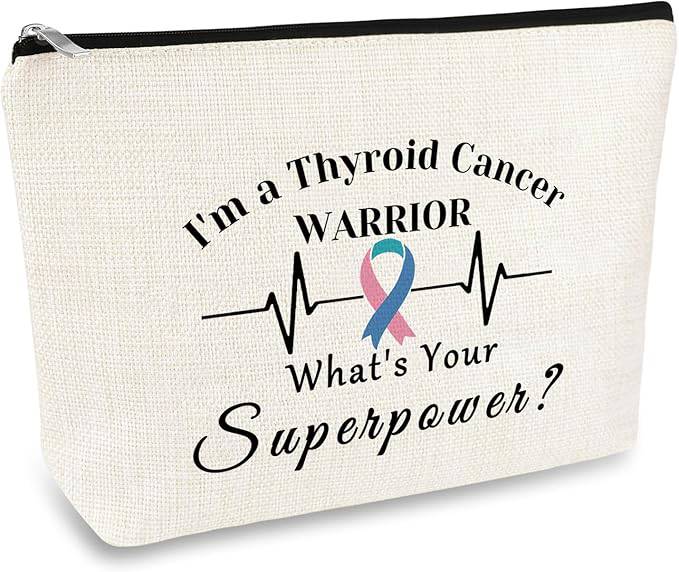 Mikela Thyroid Cancer Awareness Gift Cosmetic Bag Cancer Survivor Gift Thyroid Cancer Ribbon Gift Makeup Bag Recovery Gift for Her Inspirational Gift for Women Girls Christmas Halloween Birthday Gift