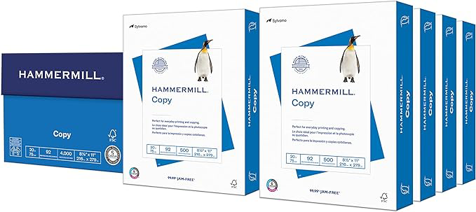Hammermill Printer Paper, 20 lb Copy, 8.5 x 11-8 Ream (4,000 Sheets) - 92 Bright, Made in the USA
