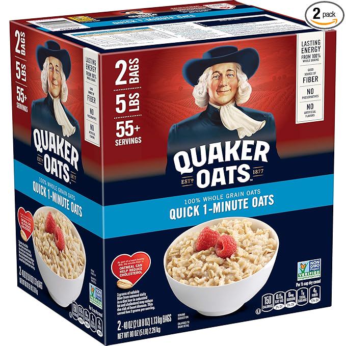 Quaker Quick 1-Minute Oatmeal, Non GMO Project Verified, 2.5 Pound (Pack of 2)