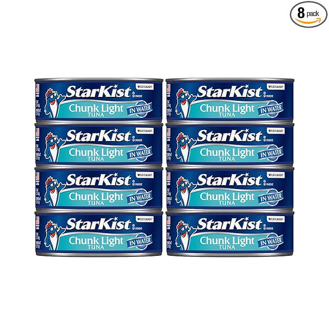 StarKist Chunk Light Tuna in Water, 5 oz (8 Pack) Canned Tuna Fish, Wild Caught, Gluten Free, Ready to Eat, Perfect for Salads, Keto Meals and Snacks, with 20g Protein & 90 Calories Per Serving