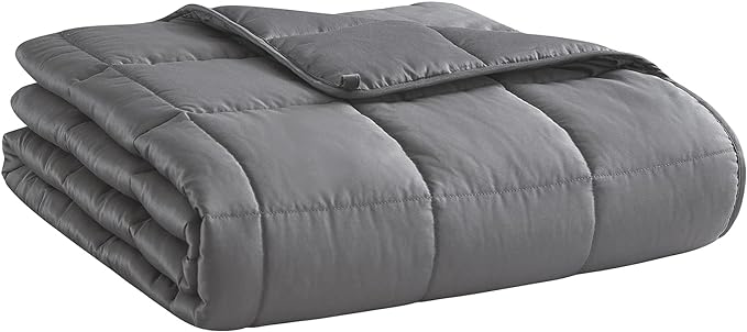 L'AGRATY Weighted Blanket for Adults- Dark Grey, 48"x72", 15lbs, Twin Full Size Heavy Throw Blanket, Cooling, Breathable, Microfiber with Glass Beads, Big, Washable, All-Season