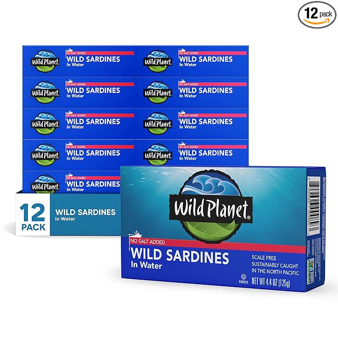 Wild Planet Wild Sardines in Water, No Salt Added, Tinned Fish, Non-GMO, Sustainable 4.4 Ounce , (Pack of 12)